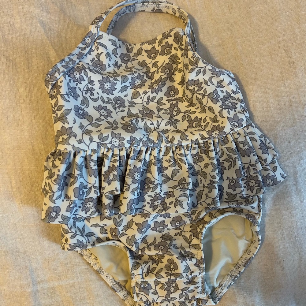 Quincy Mae Floral Baby Swimsuit in Cream and Gray